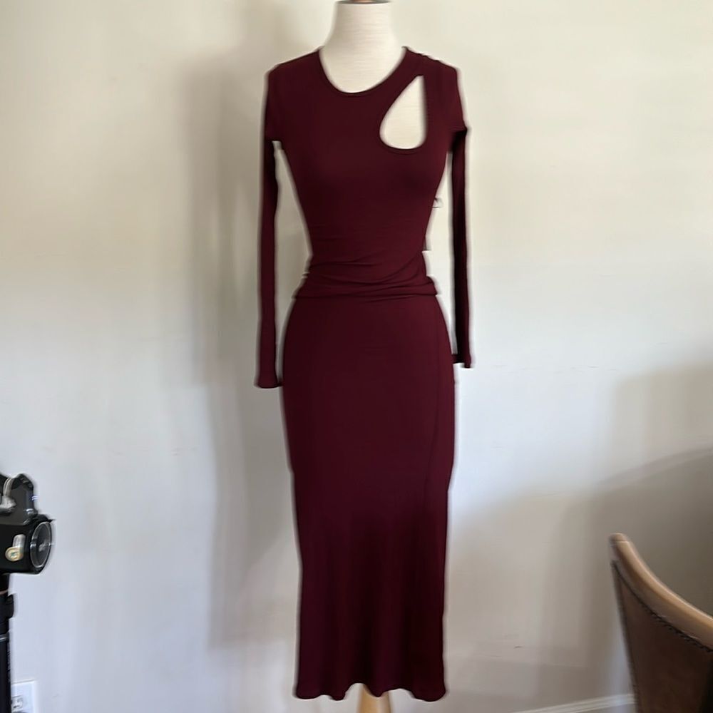 SIMON MILLER Dark Red Ribbed MIDI Dress S